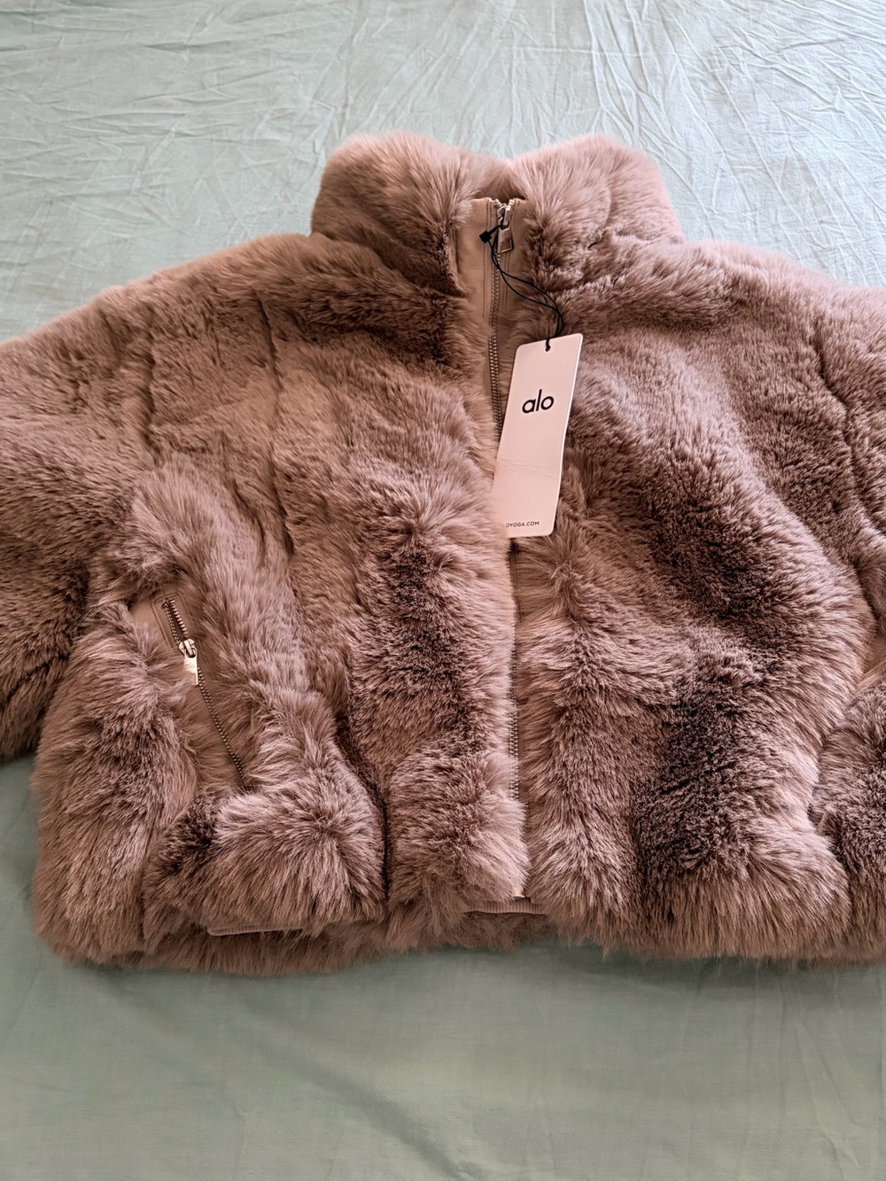ALO Yoga Kids Plush Faux Fur Jacket in Taupe